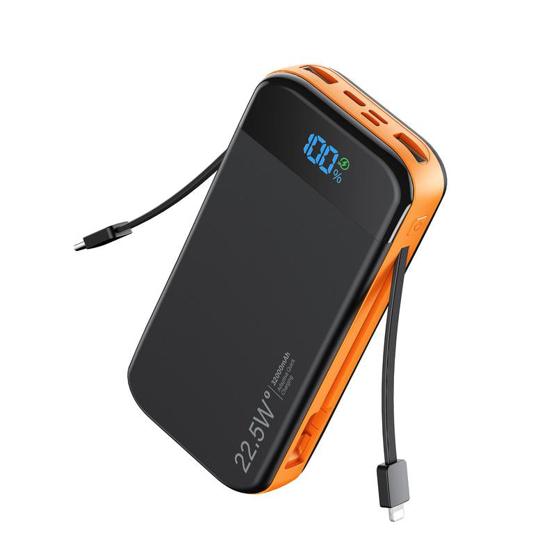 32000Mah Portable Charger with Built-In Cables, 22.5W Super Fast Charging Power Bank, Dual USB Output, 5 Outputs & 3 Inputs, 5 Outputs LCD Display Travel Battery Pack Compatible with Iphone, Samsung All Cell Phones