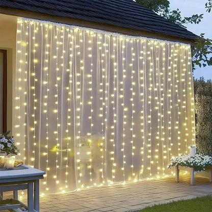 Solar Curtain Lights Outdoor Fairy Lights LED Lights Christmas Wedding Decorations String Lights Garden Decor 600/300/200/100LED