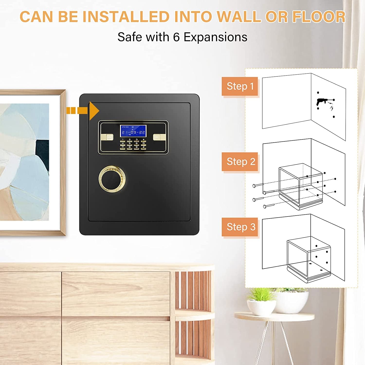 2.2 Cubic Foot Fireproof and Waterproof Safe Box with Digital Combination Lock, Electronic Keypad, and Interior Key Lock for Secure Storage of Cash and Important Documents