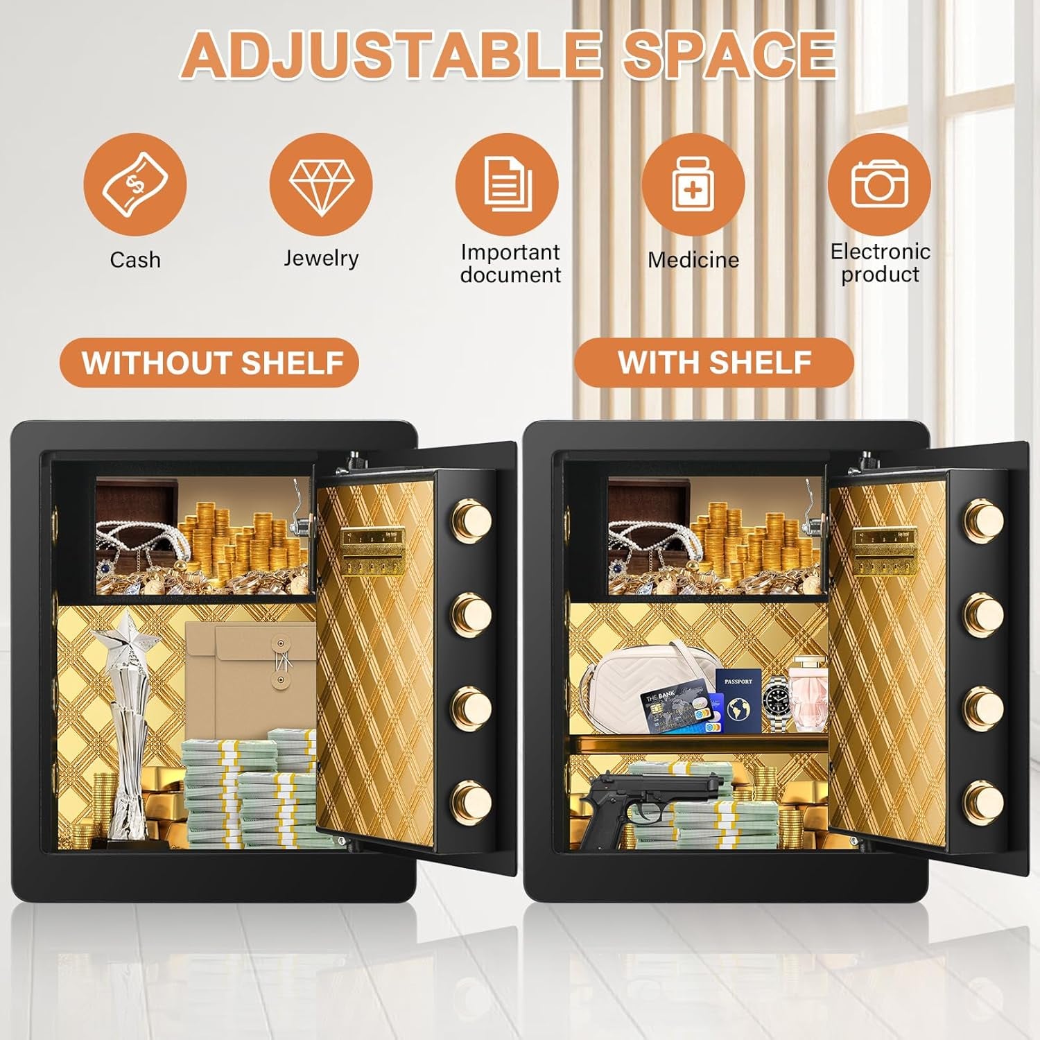 2.2 Cubic Foot Fireproof and Waterproof Safe Box with Digital Combination Lock, Electronic Keypad, and Interior Key Lock for Secure Storage of Cash and Important Documents