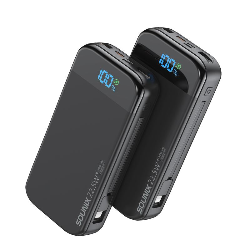 32000Mah Portable Charger with Built-In Cables, 22.5W Super Fast Charging Power Bank, Dual USB Output, 5 Outputs & 3 Inputs, 5 Outputs LCD Display Travel Battery Pack Compatible with Iphone, Samsung All Cell Phones