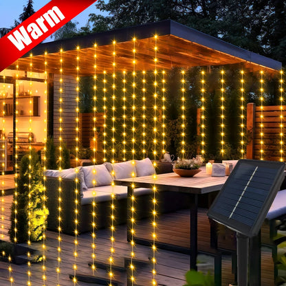 Solar Curtain Lights Outdoor Fairy Lights LED Lights Christmas Wedding Decorations String Lights Garden Decor 600/300/200/100LED