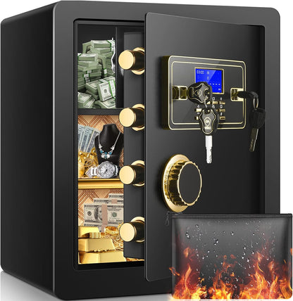 2.2 Cubic Foot Fireproof and Waterproof Safe Box with Digital Combination Lock, Electronic Keypad, and Interior Key Lock for Secure Storage of Cash and Important Documents