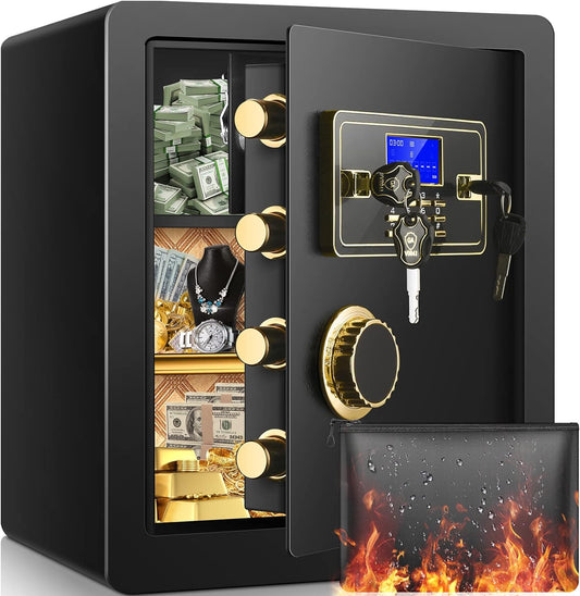 2.2 Cubic Foot Fireproof and Waterproof Safe Box with Digital Combination Lock, Electronic Keypad, and Interior Key Lock for Secure Storage of Cash and Important Documents