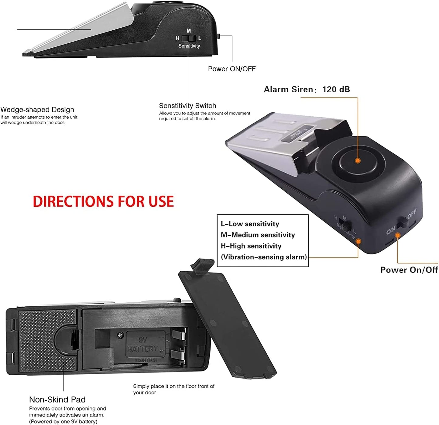 Enhanced Door Stop Alarm Set of 3, 120 dB Security Stoppers - Ideal for Travel, Hotels, Homes, and Apartments