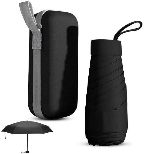 Mini Folding Umbrella with Case, Lightweight Portable Umbrella, Light Compact Rain Umbrella for Travel Outdoor Daily Use, Small Sun & Rain Pocket Umbrella for Girls and Women(Black)