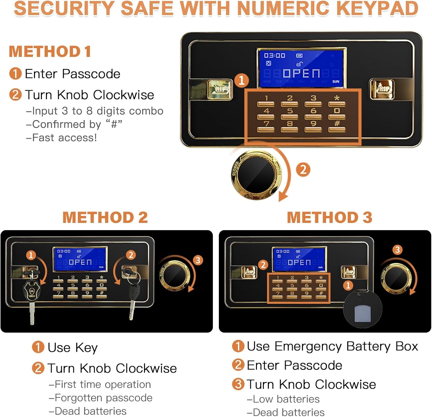 2.2 Cubic Foot Fireproof and Waterproof Safe Box with Digital Combination Lock, Electronic Keypad, and Interior Key Lock for Secure Storage of Cash and Important Documents