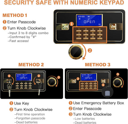 2.2 Cubic Foot Fireproof and Waterproof Safe Box with Digital Combination Lock, Electronic Keypad, and Interior Key Lock for Secure Storage of Cash and Important Documents