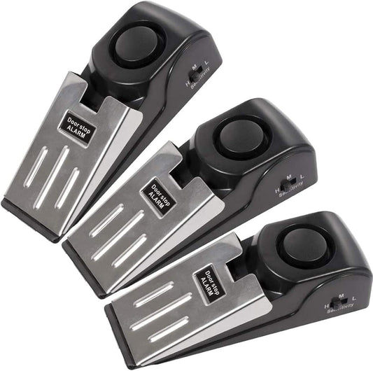Enhanced Door Stop Alarm Set of 3, 120 dB Security Stoppers - Ideal for Travel, Hotels, Homes, and Apartments
